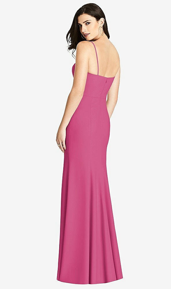 Back View - Tea Rose Seamed Bodice Crepe Trumpet Gown with Front Slit