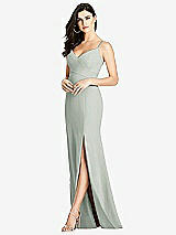 Front View Thumbnail - Willow Green Seamed Bodice Crepe Trumpet Gown with Front Slit