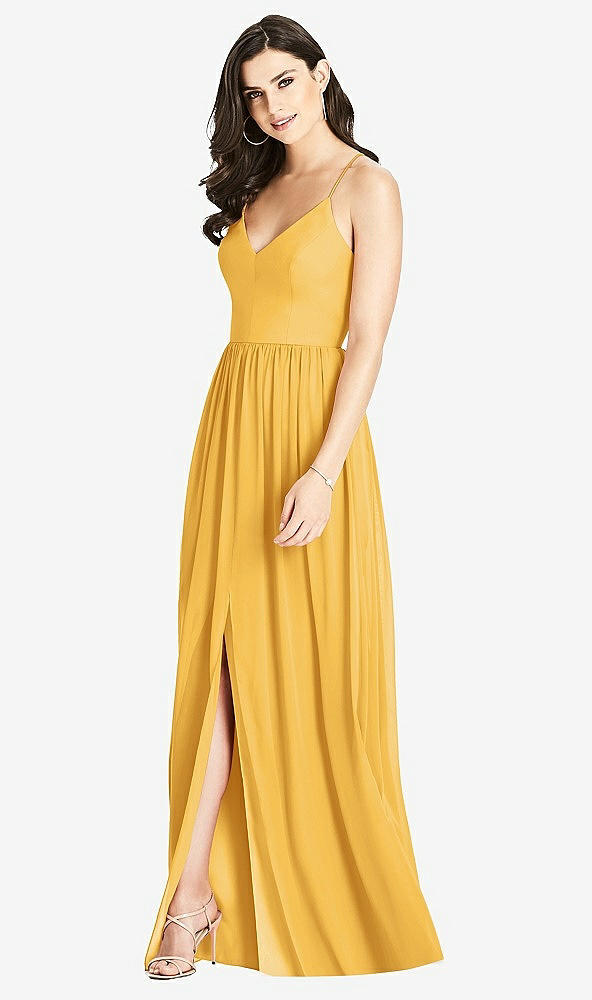 Front View - NYC Yellow Criss Cross Strap Backless Maxi Dress