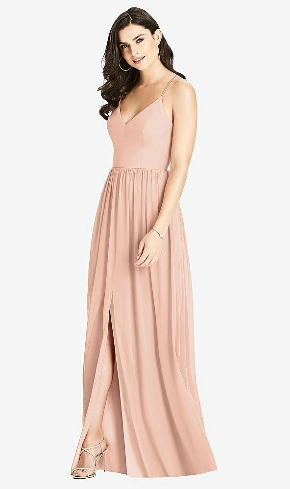 Front View - Pale Peach Criss Cross Strap Backless Maxi Dress