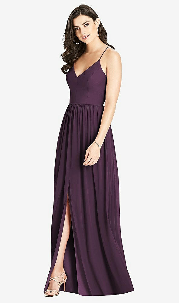 Front View - Aubergine Criss Cross Strap Backless Maxi Dress