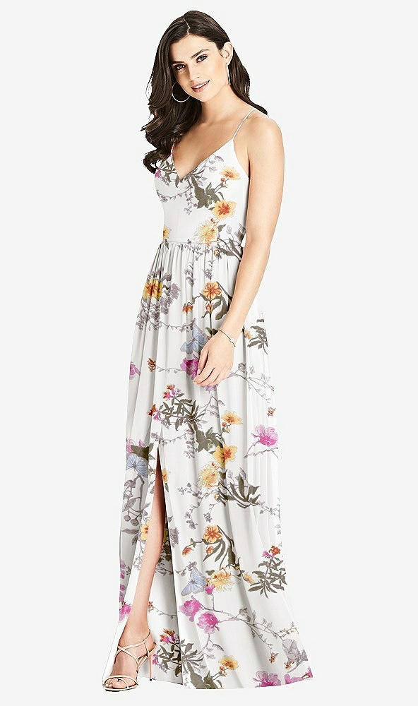 Front View - Butterfly Botanica Ivory Criss Cross Strap Backless Maxi Dress
