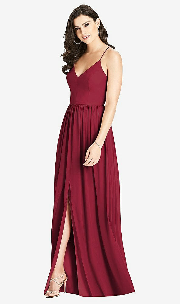 Front View - Burgundy Criss Cross Strap Backless Maxi Dress