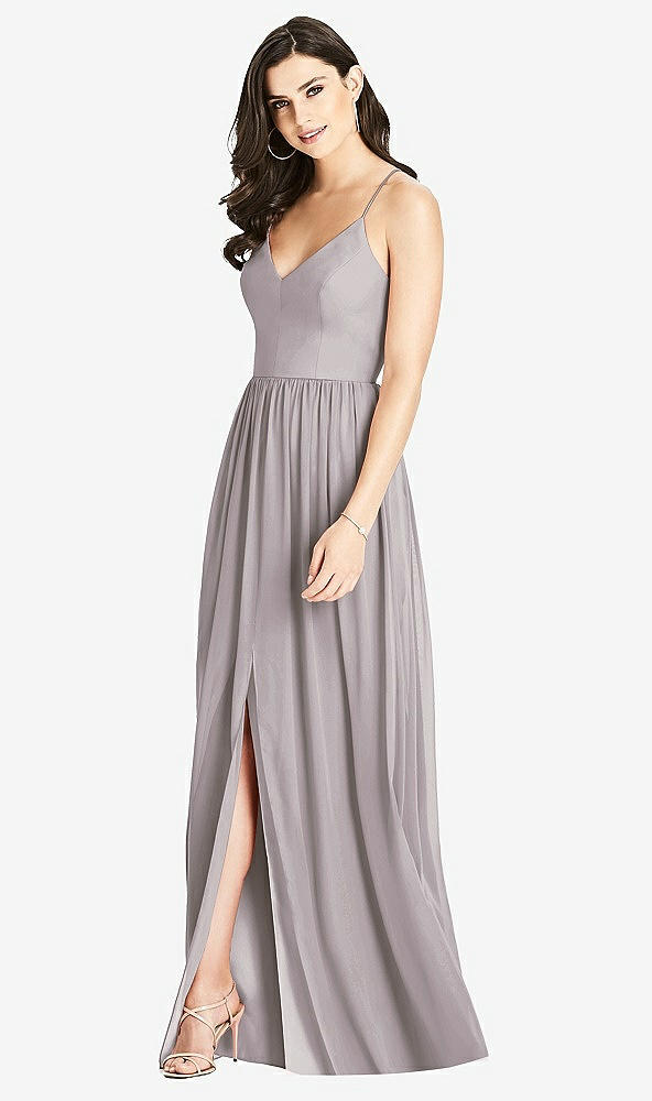Front View - Cashmere Gray Criss Cross Strap Backless Maxi Dress