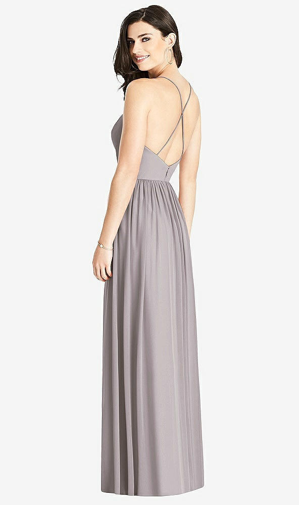 Back View - Cashmere Gray Criss Cross Strap Backless Maxi Dress