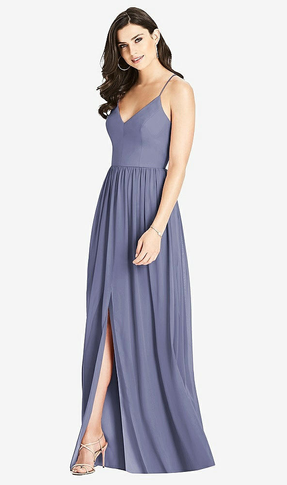 Front View - French Blue Criss Cross Strap Backless Maxi Dress