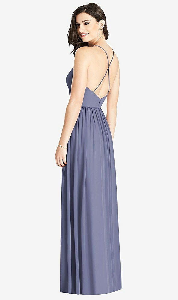 Back View - French Blue Criss Cross Strap Backless Maxi Dress