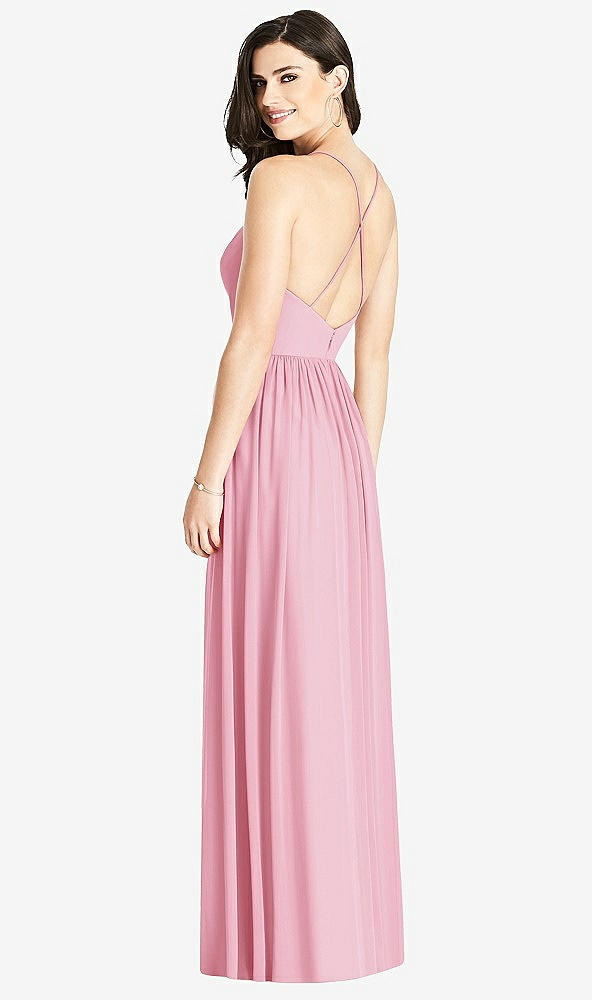 Back View - Peony Pink Criss Cross Strap Backless Maxi Dress