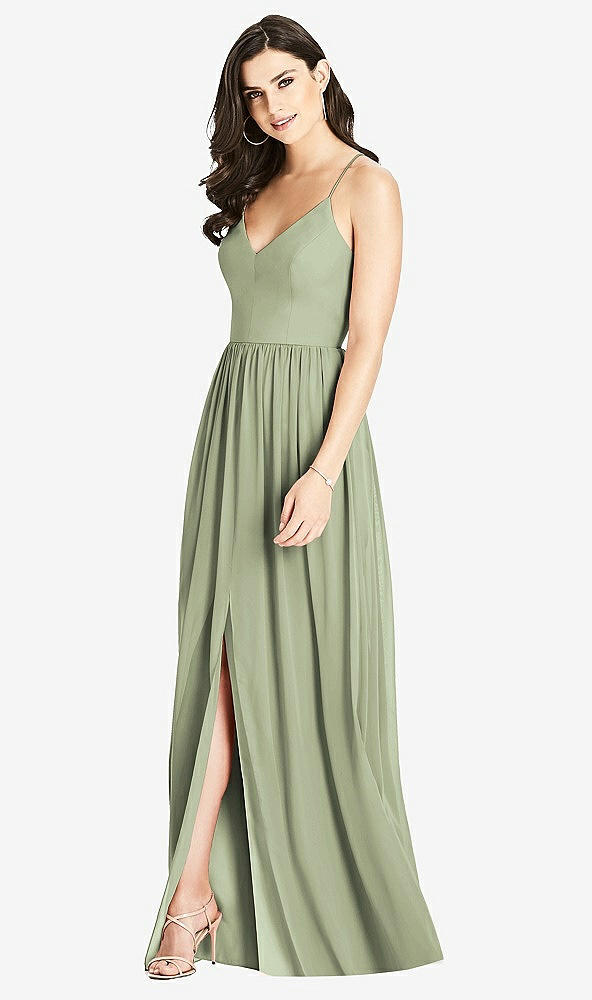 Front View - Sage Criss Cross Strap Backless Maxi Dress