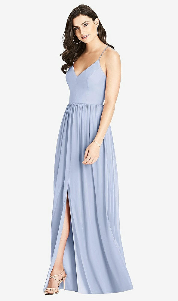 Front View - Sky Blue Criss Cross Strap Backless Maxi Dress