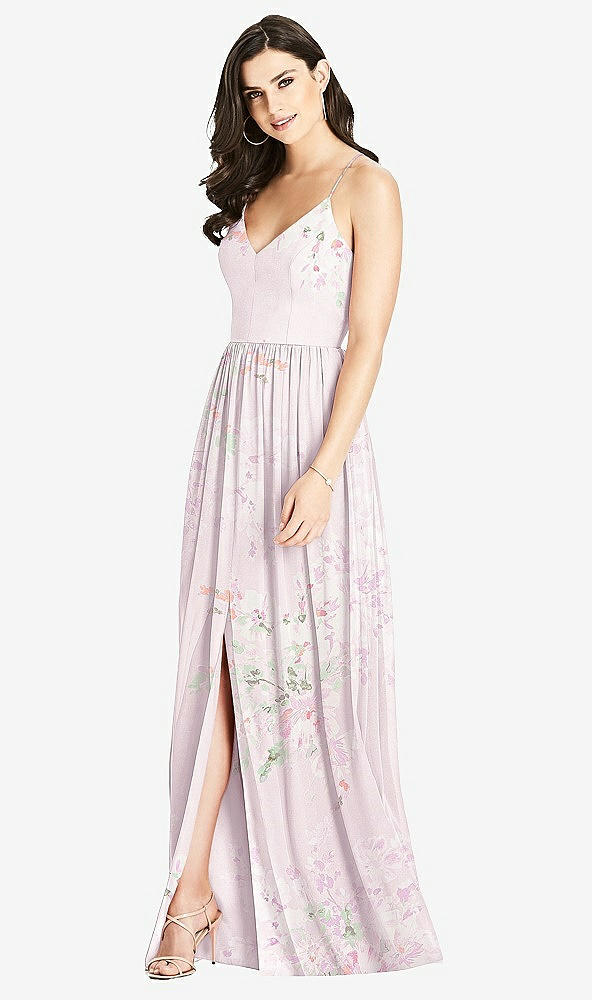Front View - Watercolor Print Criss Cross Strap Backless Maxi Dress