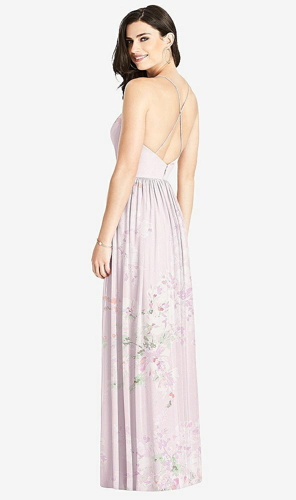 Back View - Watercolor Print Criss Cross Strap Backless Maxi Dress