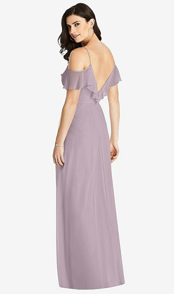 Back View - Lilac Dusk Ruffled Cold-Shoulder Chiffon Maxi Dress