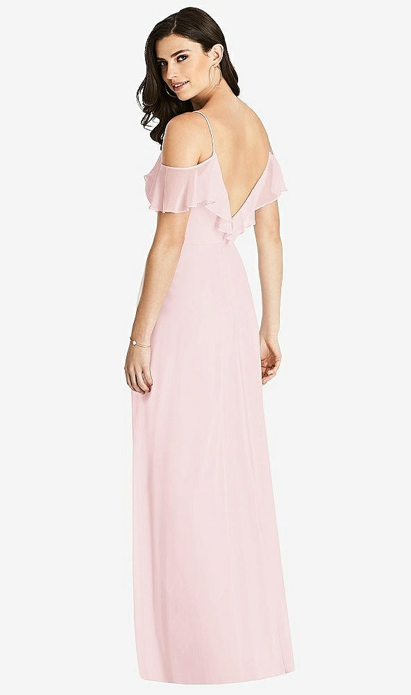 Back View - Ballet Pink Ruffled Cold-Shoulder Chiffon Maxi Dress