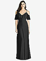 Front View Thumbnail - Black Ruffled Cold-Shoulder Chiffon Maxi Dress