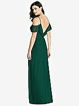 Rear View Thumbnail - Hunter Green Ruffled Cold-Shoulder Chiffon Maxi Dress