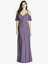 Front View Thumbnail - Lavender Ruffled Cold-Shoulder Chiffon Maxi Dress