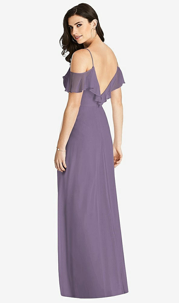 Back View - Lavender Ruffled Cold-Shoulder Chiffon Maxi Dress