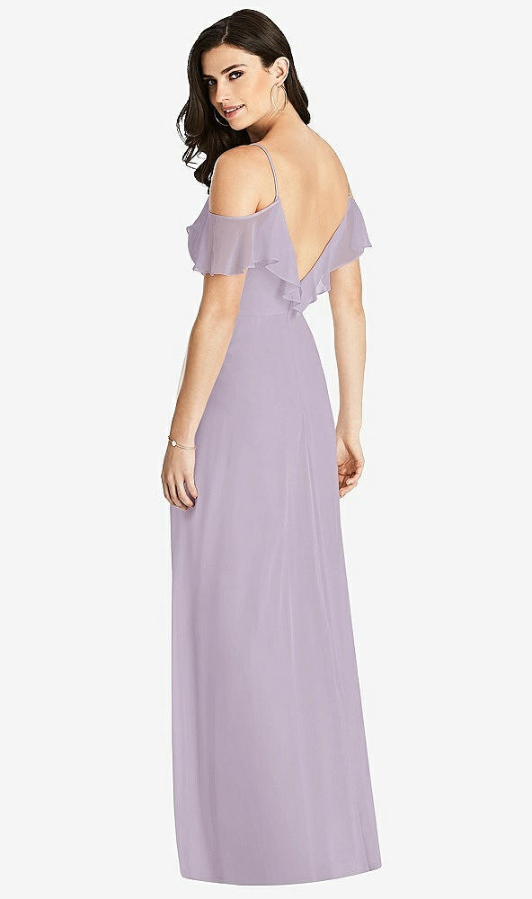 Back View - Lilac Haze Ruffled Cold-Shoulder Chiffon Maxi Dress