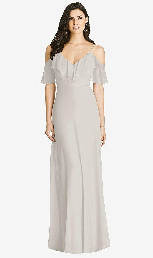 Front View - Oyster Ruffled Cold-Shoulder Chiffon Maxi Dress