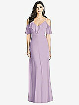 Front View Thumbnail - Pale Purple Ruffled Cold-Shoulder Chiffon Maxi Dress