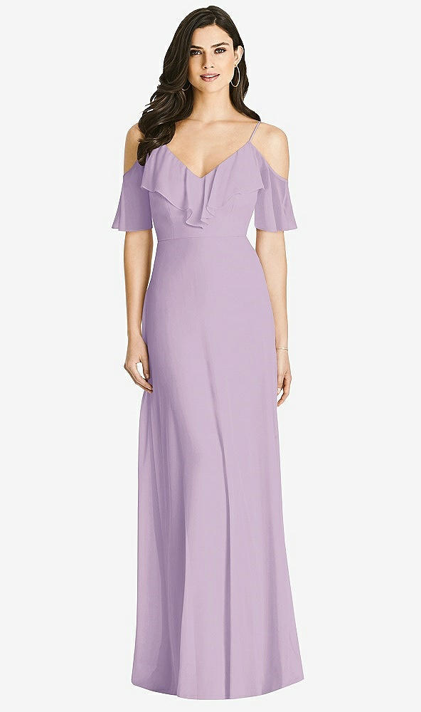 Front View - Pale Purple Ruffled Cold-Shoulder Chiffon Maxi Dress