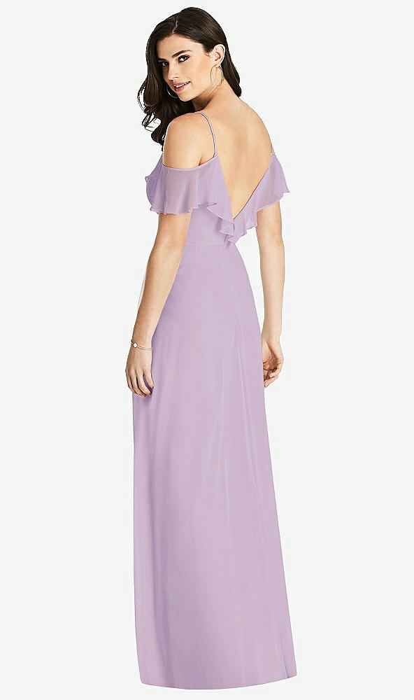 Back View - Pale Purple Ruffled Cold-Shoulder Chiffon Maxi Dress