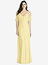Front View Thumbnail - Pale Yellow Ruffled Cold-Shoulder Chiffon Maxi Dress