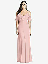 Front View Thumbnail - Rose - PANTONE Rose Quartz Ruffled Cold-Shoulder Chiffon Maxi Dress