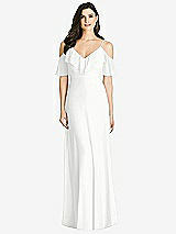 Front View Thumbnail - White Ruffled Cold-Shoulder Chiffon Maxi Dress