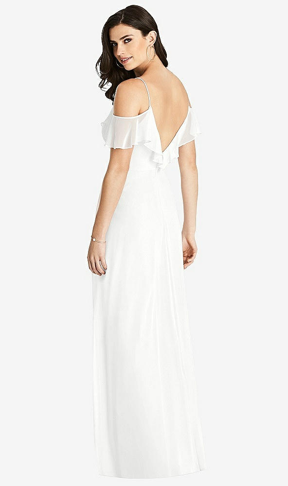 Back View - White Ruffled Cold-Shoulder Chiffon Maxi Dress