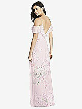 Rear View Thumbnail - Watercolor Print Ruffled Cold-Shoulder Chiffon Maxi Dress