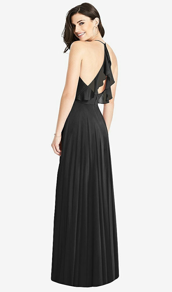 Front View - Black Ruffled Strap Cutout Wrap Maxi Dress