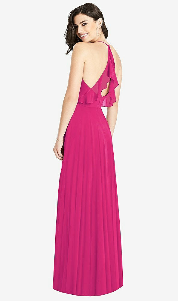 Front View - Think Pink Ruffled Strap Cutout Wrap Maxi Dress