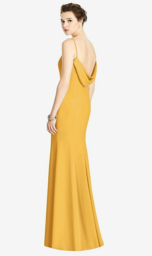 Front View - NYC Yellow Bateau-Neck Open Cowl-Back Trumpet Gown
