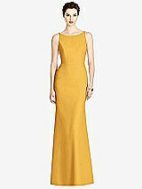 Rear View Thumbnail - NYC Yellow Bateau-Neck Open Cowl-Back Trumpet Gown