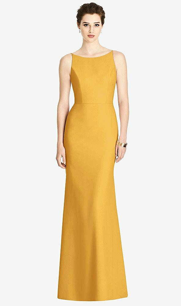 Back View - NYC Yellow Bateau-Neck Open Cowl-Back Trumpet Gown