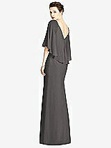 Rear View Thumbnail - Caviar Gray V-Back Trumpet Gown with Draped Cape Overlay
