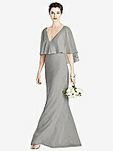 Front View Thumbnail - Chelsea Gray V-Back Trumpet Gown with Draped Cape Overlay