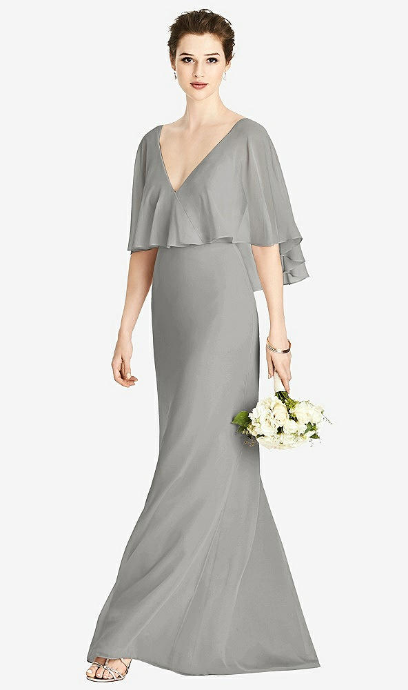 Front View - Chelsea Gray V-Back Trumpet Gown with Draped Cape Overlay