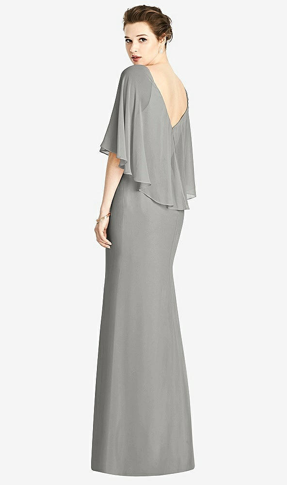 Back View - Chelsea Gray V-Back Trumpet Gown with Draped Cape Overlay