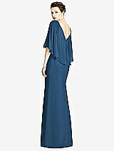 Rear View Thumbnail - Dusk Blue V-Back Trumpet Gown with Draped Cape Overlay