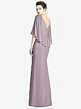 Rear View Thumbnail - Lilac Dusk V-Back Trumpet Gown with Draped Cape Overlay