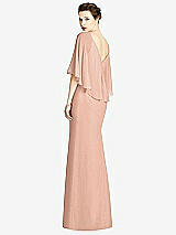 Rear View Thumbnail - Pale Peach V-Back Trumpet Gown with Draped Cape Overlay