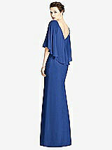 Rear View Thumbnail - Classic Blue V-Back Trumpet Gown with Draped Cape Overlay