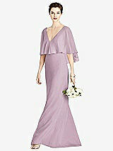Front View Thumbnail - Suede Rose V-Back Trumpet Gown with Draped Cape Overlay