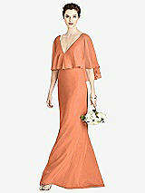 Front View Thumbnail - Sweet Melon V-Back Trumpet Gown with Draped Cape Overlay