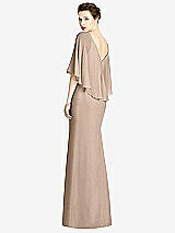 Rear View Thumbnail - Topaz V-Back Trumpet Gown with Draped Cape Overlay