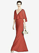 Front View Thumbnail - Amber Sunset V-Back Trumpet Gown with Draped Cape Overlay
