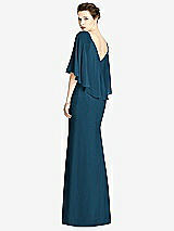 Rear View Thumbnail - Atlantic Blue V-Back Trumpet Gown with Draped Cape Overlay